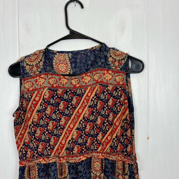 Vintage Bohemian Elephant Paisley Print Maxi Dress Sz M - Picture 2 of 10